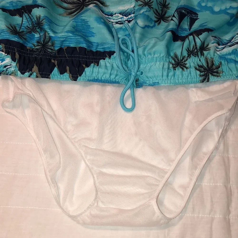 George L Tropical Teal Navy Swim Trunks